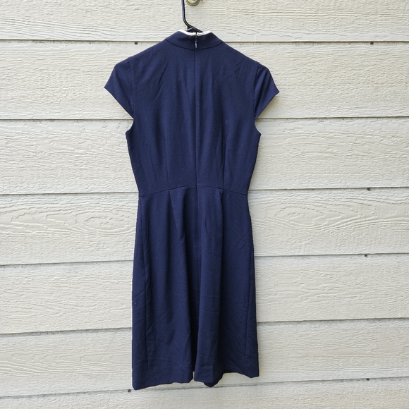J. Crew navy tie-neck Italian wool crepe dress with flaw size 0 - Picture 2 of 8